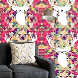 ArtzFolio Printed UV-Resistant Anti-Bacterial Vintage Triangle With Hipster Reindeer Peel & Stick Wallpaper-image-3