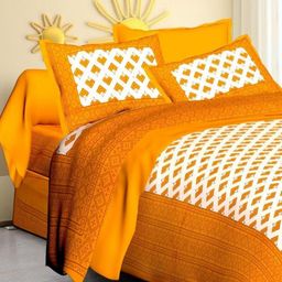 Myntra Elegant Homes Orange & White Floral 144 TC Queen Bedsheet with 2 Pillow Covers-image-48