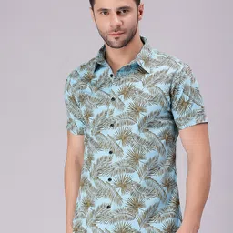 HERE&NOW Men Comfort Spread Collar Floral Printed Cotton Casual Shirt-picture-39