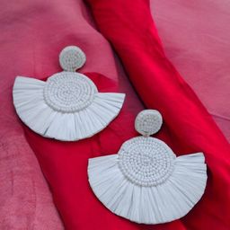 PRIAANSHA CREATIONS Rhinestone Studded Tasselled Contemporary Drop Earrings-2