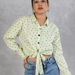 AC&F Women Polka Dot Print Shirt Style Full Sleeve Crop Top-image-89