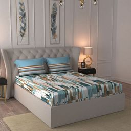 MYTRIDENT Blue & White 144 TC King Bedsheet with 2 Pillow Covers-image-28