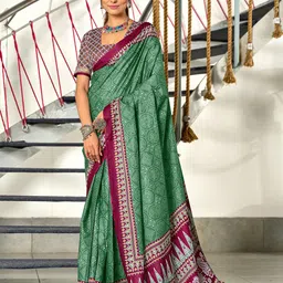 LeeliPeeri Floral Block Printed Mulmul Cotton 1-Minute Saree-picture-40
