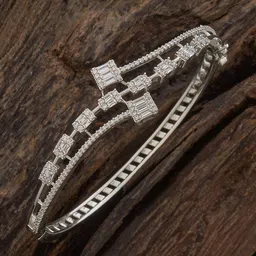 Kushal's Fashion Jewellery Rhodium-Plated White Cubic Zircon Studded Kada Bangle-image-67