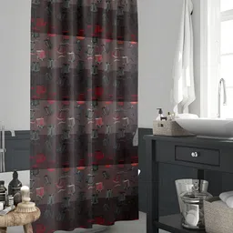 ArtzFolio Coffee Brown & Red Printed Waterproof Shower Curtains-27