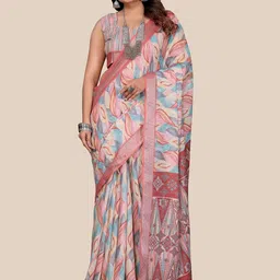 WEAREZEE Floral Zari Linen Blend Saree-picture-20