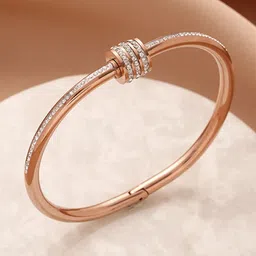 GOLDIWALA Stainless Steel Rose Gold-Plated Cubic Zirconia Studded Bangle-Style Bracelet-6
