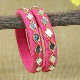 Asthetika Girls Set Of 2 Mirror Work Thread Bangle-5