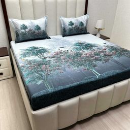 Pure Decor Green & Brown Floral 300 TC King Bedsheet with 2 Pillow Covers 2.74 m x 2.74 m-image-69