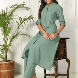 Angkor Women Striped Regular Pure Cotton Kurta with Trousers-picture-14