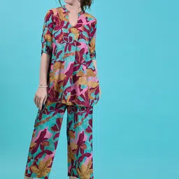 Amarasha Mandarin collar Neck Printed Top With Palazzos Co-Ords-picture-39