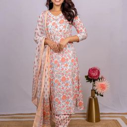 JULEE Women Floral Print Regular Sequined Kurta with Trousers & With Dupatta-picture-5