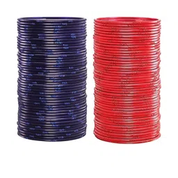 Guddan Set of 96 Navy & Red Metal Bangles-image-19