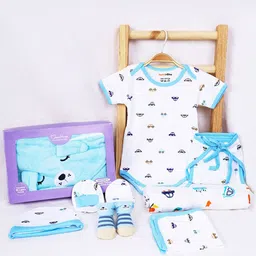 Moms Home Infants Pack Of 10 Car Print Organic Cotton Baby Shower Essentials Gift Hamper-image-20