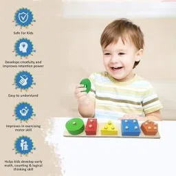 sharnga Wooden Sorting Stacking Plugging Toy Geometric Blocks Shape Learning Toy image 2