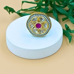 BLACKBOX Gold-Plated Kundan Studded Adjustable Finger Ring-picture-49