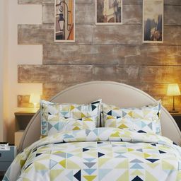 Eleganta White & Blue Geometric 350 TC Fitted Queen Bedsheet Set 1.52 m x 1.98 m-image-60