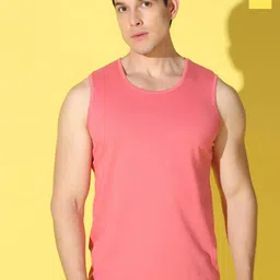 WOOSTRO Pack Of 2 Printed Combed Cotton Gym Vests -VWS26(PLAIN PEACH)(98 YELLOW)-image-98