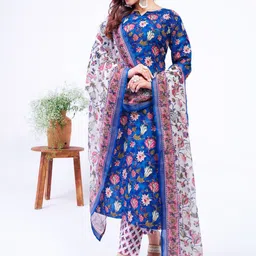 BAPS Women Floral Printed Regular Pure Cotton Kurta with Trousers & With Dupatta image 2