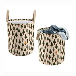 Myntra Elegant Homes 2-Pcs Beige & Green Printed Cotton Laundry Basket With Handles-35