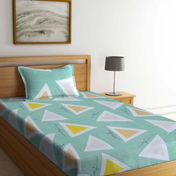 Myntra Elegant Homes Green & White Geometric 300 TC Single Bedsheet Set-image-92