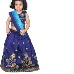 Shoryam Fashion Girls Blue Raw Silk Lehenga Choli-picture-6
