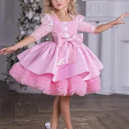 First Little Smile Girls Sequined Embellished Net Knee Length Fit and Flare Dress-picture-0