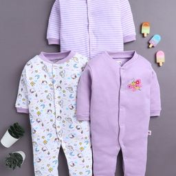 BUMZEE Girls Pack of 3 Printed Full Sleeves Cotton Sleepsuit-picture-23