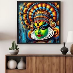 999Store Blue & Yellow Kathakali Portrait Printed Canvas Wall Art-image-53