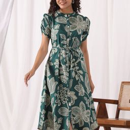 JISORA Floral Print A-Line Midi Dress-image-93