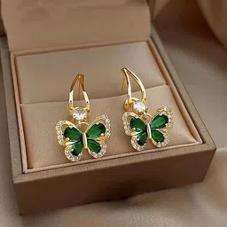 GOLDIWALA Korean Gold-Plated Cubic Zirconia Studded Butterfly Shaped Half Hoop Earrings-picture-45