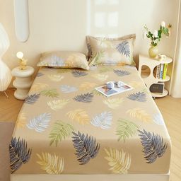 JC HOME Brown & Green King Bedsheet with 2 Pillow Covers-25