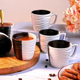 Storepedia White & Black Handcrafted Textured Ceramic Glossy Cups Set of Cups and Mugs-image-47