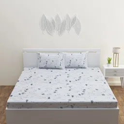 HAPPY HUES White & Grey Floral 180 TC King Bedsheet with 2 Pillow Covers-image-35
