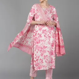 KALINI Floral Printed Mirror Work Straight Kurta With Trousers & Dupatta-picture-30