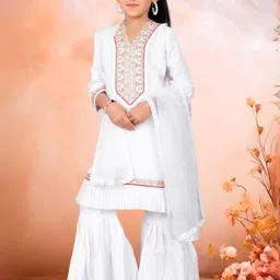 KALINI Girls Ethnic Motifs Embroidered Thread Work Kurta with Sharara & Dupatta Kurta Sets-picture-31