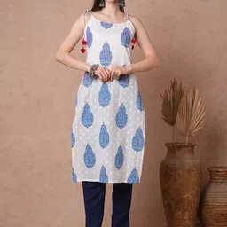 FASHOR Women Ethnic Motifs Printed Kantha Work Kurta-image-89