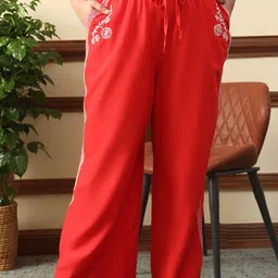 Oxolloxo Women Solid Embroidered Relaxed Fit Mid-Rise Mid-Rise Flat-Front Regular Trousers-image-46