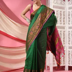 TANTLOOM Woven Design Zari Kanjeevaram Saree with Blouse Piece-picture-13
