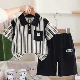 INCLUD Boys Striped Polo Collar T-shirt With Shorts-92