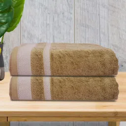 Myntra Elegant Homes Beige & White 2 Pieces Striped 500 GSM Cotton Towel Set-image-19