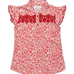 YOUNG BIRDS Floral Print Mandarin Collar Flutter Sleeve Shirt Style Top-image-71