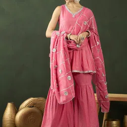 Sangria Sequence With Striped Kurta & Sharara With Dupatta image 4