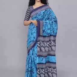 TROPWEAR Tie and Dye Linen Blend Block Print Saree-picture-22