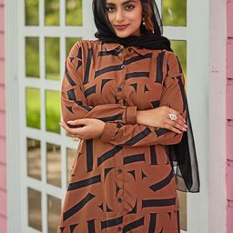 SARINKU Women Crepe Shirt Collar Cuffed Sleeves Maxi Abaya Dress-image-57