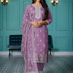 DIVASTRI Women Ethnic Motifs Embroidered Regular Thread Work Kurta with Trousers & With Dupatta-picture-43