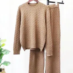 Alamode By Akanksha Brown Georgina Statement Winter Pure Wool Co-Ord Set- Tracksuit-image-85