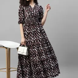 Raiyani Fashion Women V-Neck Chevron Print Fit & Flare Maxi Dress-picture-35