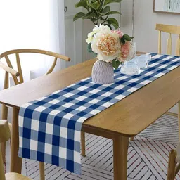 Lushomes Blue & White Checked Rectangular Table Runner-22