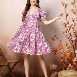 Stylum Tropical Print Puff Sleeve Fit & Flare Midi Dress-picture-24